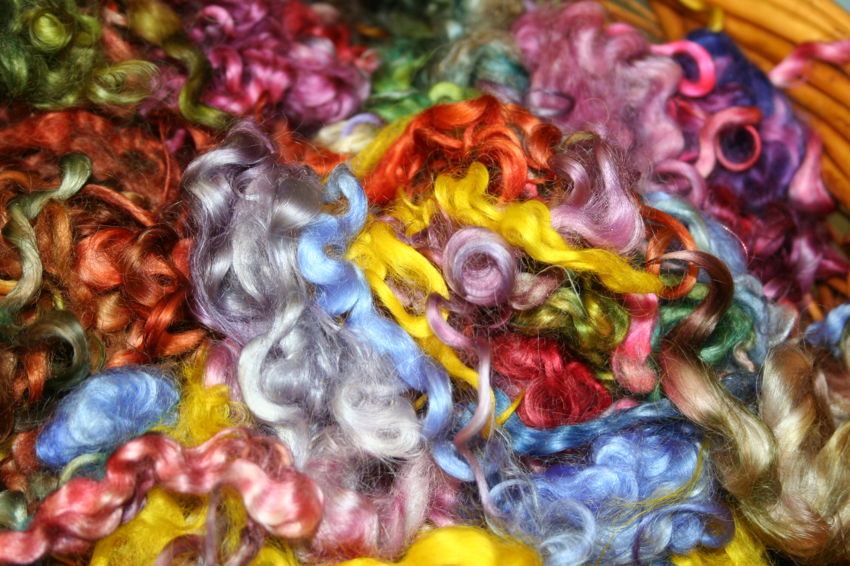 brightly dyed locks of mohair